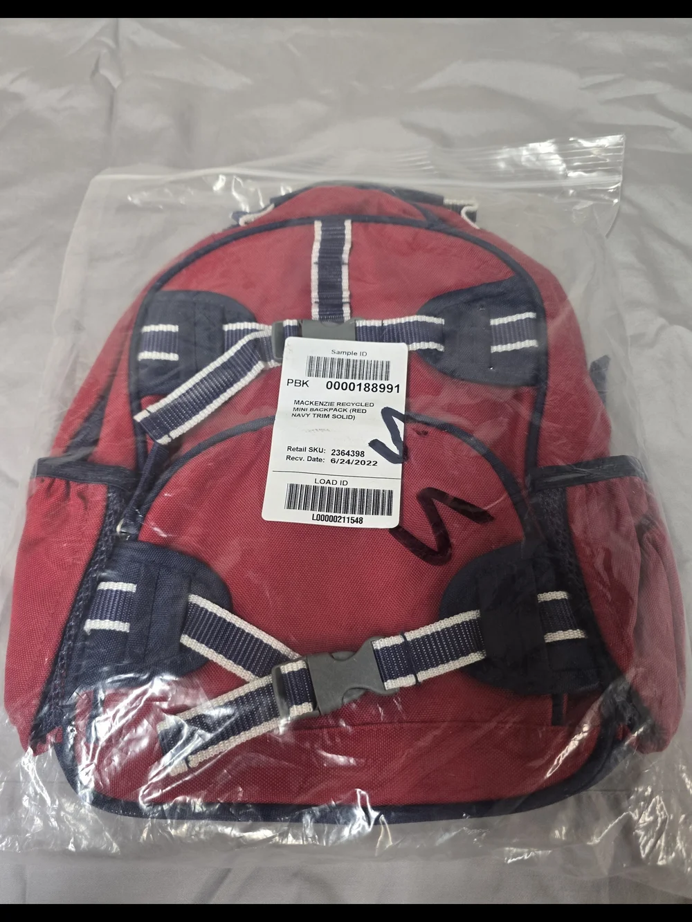 Pottery Barn Kids Red and Navy Canvas Backpack with Striped Straps
